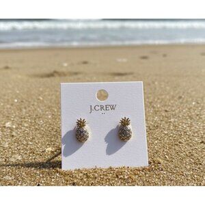 New - J. Crew Gold Tone Rhinestone Pineapple Stud Earrings